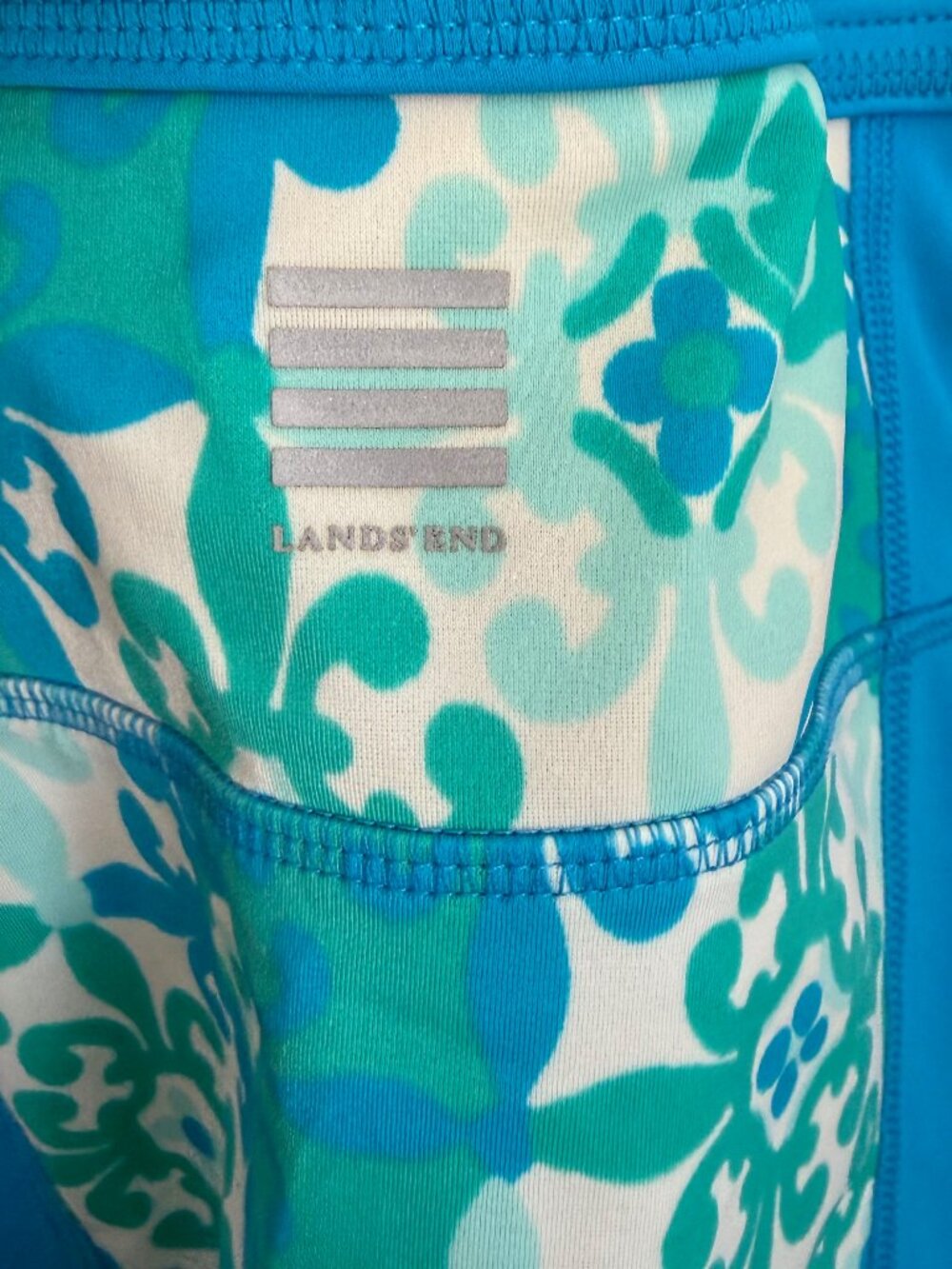 Lands End Tankini Top 8 Teal Blue Green Medallion Floral Strappy Back Shelf Bra - Picture 5 of 8